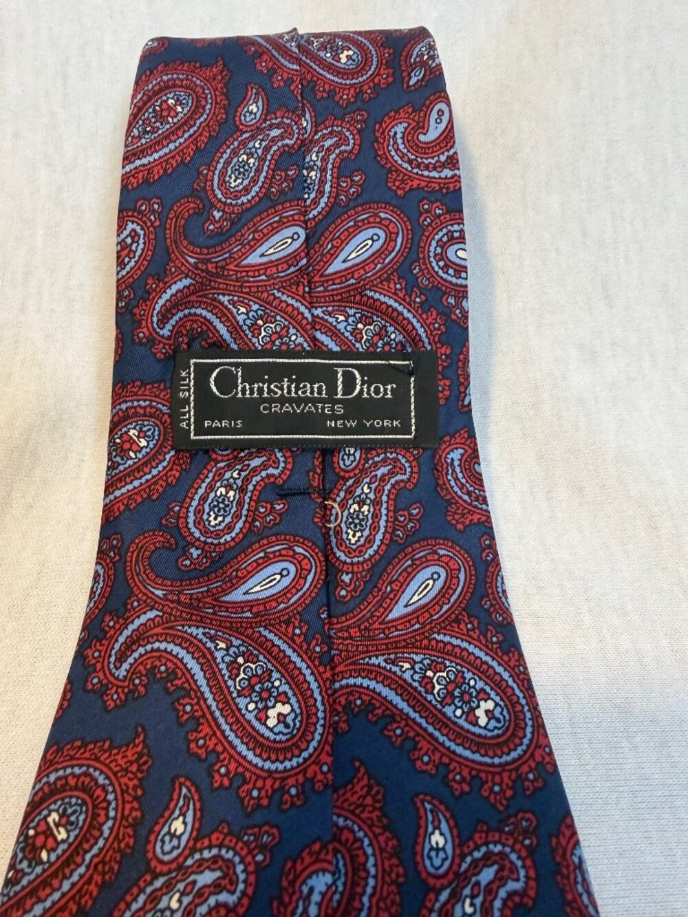 Christian Dior Monsieur Vintage Tie Silk Paisley Red Blue Vintage Mens (